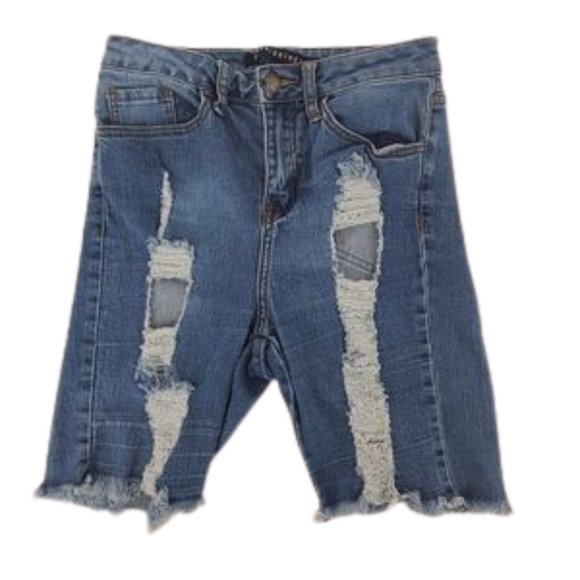 Fashion Nova Destroyed Denim Jean Bermuda Shorts - Picture 4 of 5